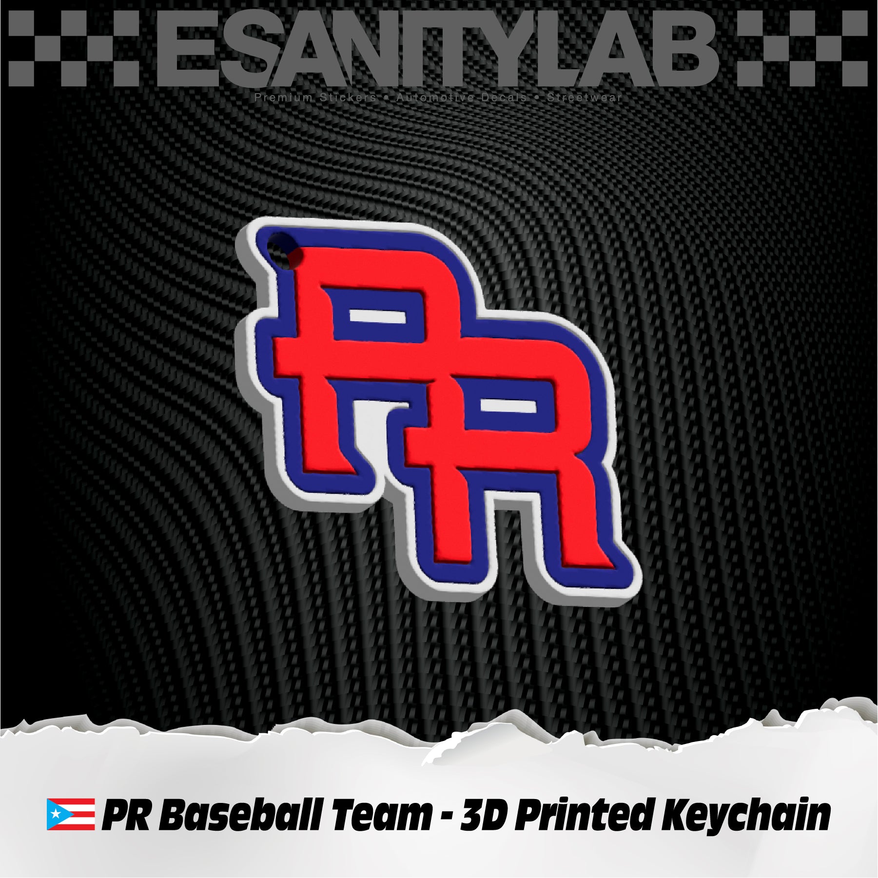 PR Puerto Rico Baseball Team - Premium 3D Keychain Boricua